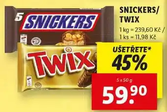 Lidl SNICKERS/TWIX, 5x 50 g nabídka