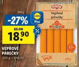 Lidl VEPŘOVÉ PÁREČKY, 200 g nabídka