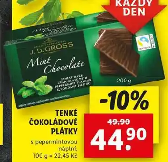 Lidl TENKÉ ČOKOLÁDOVÉ PLÁTKY, 200 g nabídka