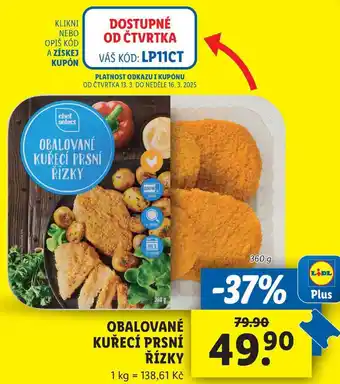 Lidl OBALOVANÉ KUŘECÍ PRSNÍ ŘÍZKY, 360 g nabídka