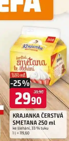 Trefa KRAJANKA ČERSTVÁ SMETANA 250 ml ke šlehání, 33% tuku nabídka