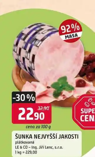 Trefa ŠUNKA NEJVYŠŠÍ JAKOSTI plátkovaná 100g nabídka