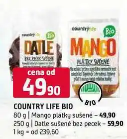 Terno Country life bio 80 g Mango plátky sušené 250 g Datle sušené bez pecek nabídka