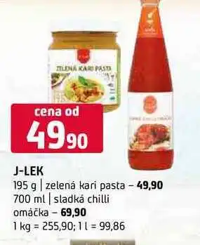 Terno J-LEK 195 g zelená kari pasta 700 ml sladká chilli omáčka nabídka