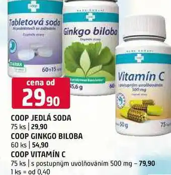 Terno Coop jedlá soda 75ks Coop ginkgo biloba 60ks Coop vitamín C 75ks nabídka