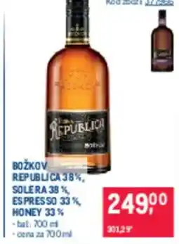 Makro BOŽKOV Republica 38%, solera 38%espresso 33% 40% honey, 33% nabídka