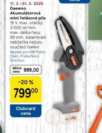 Tesco Daewoo akumulátorová mini řětězová pila nabídka