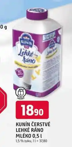 Trefa KUNÍN ČERSTVÉ LEHKÉ RÁNO MLÉKO 0,5 L 1,5 % tuku nabídka