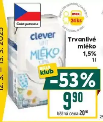 Billa Trvanlivé mléko 1,5% nabídka