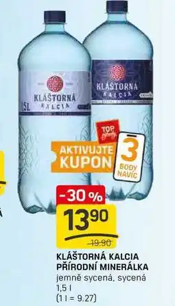 KLÁŠTORNÁ KALCIA PŘÍRODNÍ MINERÁLKA jemně sycená, sycená 1,5l