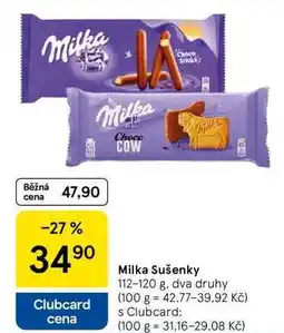 Tesco Milka Sušenky, 112-120 g, dva druhy nabídka