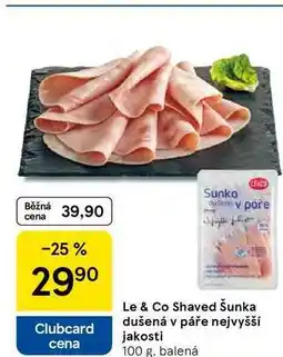 Tesco Le & Co Shaved Šunka dušená v páře nejvyšší jakosti, 100 g, balená nabídka