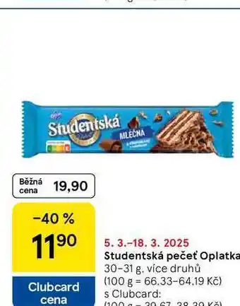 Tesco Studentská pečeť Oplatka, 30-31 g, více druhů nabídka