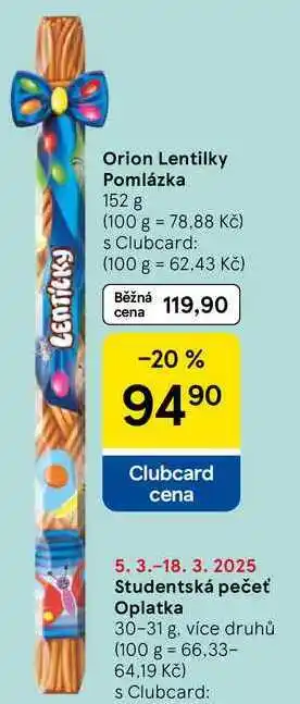 Tesco Orion Lentilky Pomlázka, 152 g nabídka