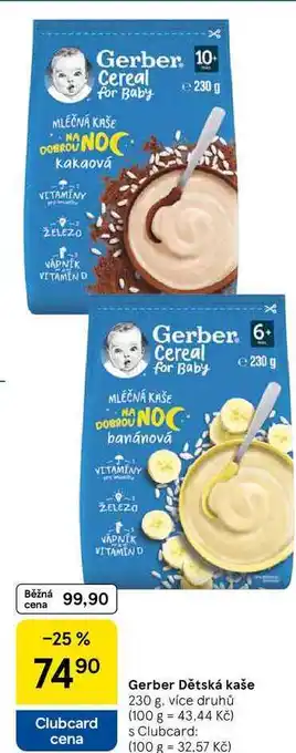 Tesco Gerber Dětská kaše, 230 g, více druhů nabídka