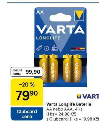 Tesco Varta Longlife Baterie AA nebo AAA, 4 ks nabídka