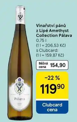 Tesco Vinařství pánů z Lipé Amethyst Collection Pálava, 0.75 l nabídka