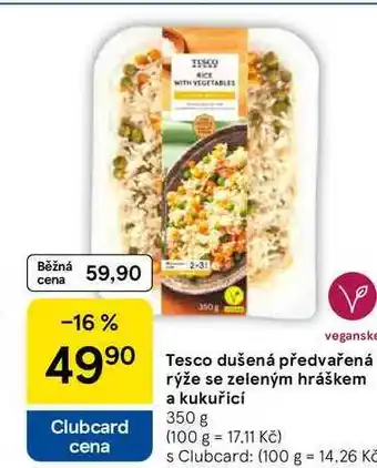 Tesco Tesco dušená předvařená rýže se zeleným hráškem a kukuřicí, 350 g nabídka