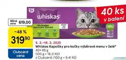 Tesco Whiskas Kapsičky pro kočky výběrové menu v želé, 40× 85 g nabídka