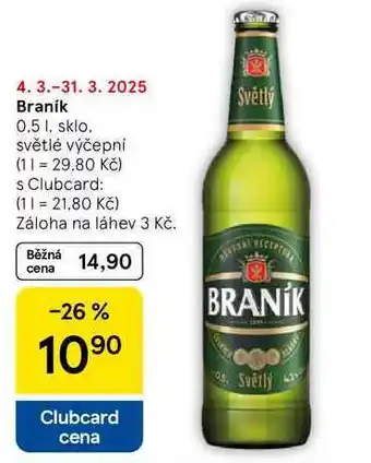 Tesco Braník, 0.5 l, sklo světlé výčepní nabídka