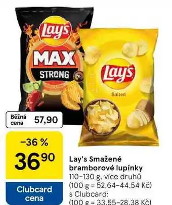 Tesco Lay's Smažené bramborové lupínky, 110-130 g, více druhů nabídka