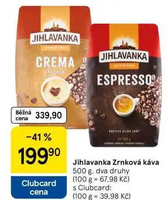 Tesco Jihlavanka Zrnková káva, 500 g nabídka