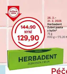 Tesco Herbadent Zubní pasta z bylin, 75 g nabídka