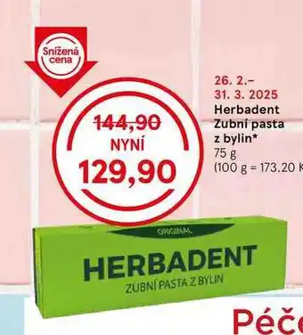 Tesco Herbadent Zubní pasta z bylin, 75 g nabídka