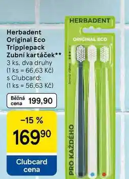 Tesco Herbadent Original Eco Tripplepack Zubní kartáček, 3 ks, dva druhy nabídka