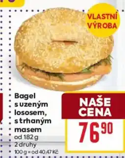 Billa Bagel suzeným lososem, strhaným masem nabídka