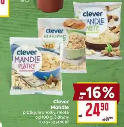 Billa Clever Mandle plátky, hranolky, mleté od 100g nabídka