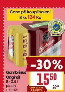 Billa Gambrinus Originál 8x0,5l, plech nabídka