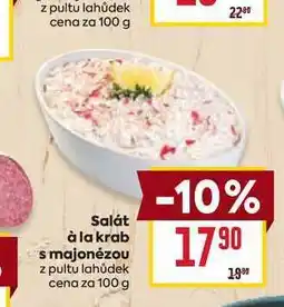 Billa Salát à la krab s majonézou z pultu lahůdek cena za 100g nabídka