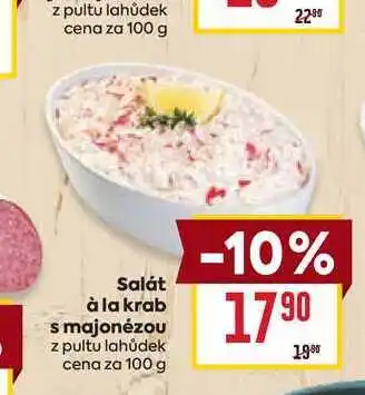 Billa Salát à la krab s majonézou z pultu lahůdek cena za 100g nabídka