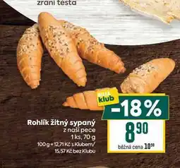 Billa Rohlík žitný sypaný z naší pece 1 ks, 70 g nabídka