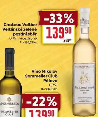 Billa Chateau Valtice Veltlínské zelené pozdní sběr 0,75l nabídka