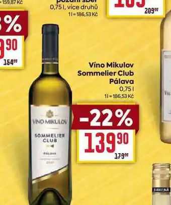 Billa Víno Mikulov Sommelier Club Pálava 0,75l nabídka