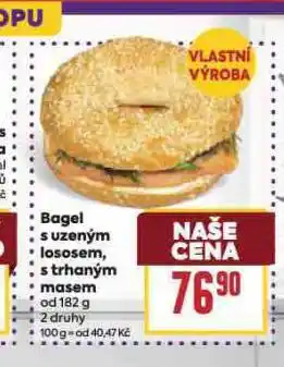 Billa Bagel s uzeným lososem, trhaným masem nabídka