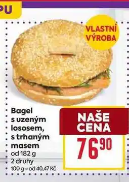 Billa Bagel s uzeným lososem, s trhaným masem od 182 g nabídka