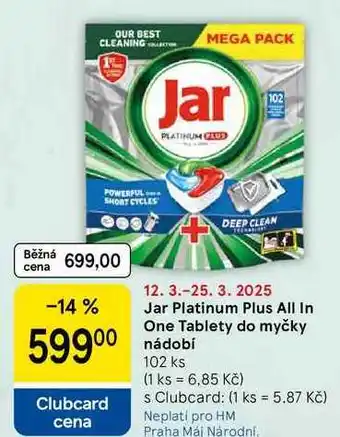 Tesco Jar Platinum Plus All In One Tablety do myčky nádobí, 102 ks nabídka