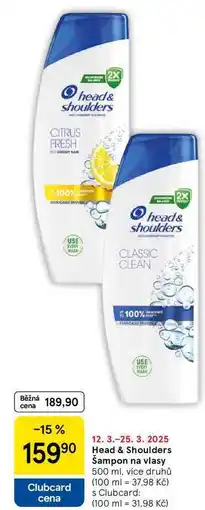 Tesco Head & Shoulders Šampon na vlasy, 500 ml, více druhů nabídka