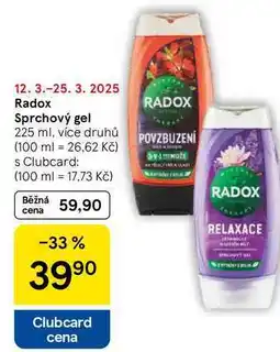 Tesco RADOX Sprchový gel, 225 ml, více druhů nabídka