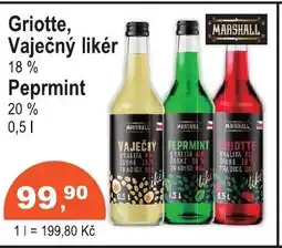 COOP DISKONT Griotte, Vaječný likér 18% Peprmint 20% nabídka