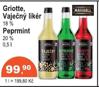 COOP DISKONT Griotte, Vaječný likér 18% Peprmint 20% nabídka