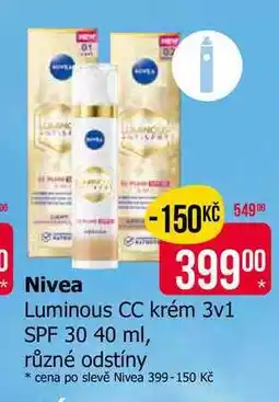 Teta Nivea Luminous CC krém 3v1 SPF 30 40 ml, různé odstíny nabídka