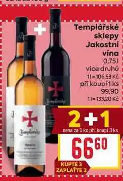 Billa Templářské sklepy Jakostní vina 0,75l nabídka