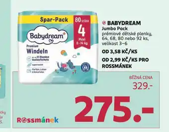 Rossmann Babydream jumbo pack premiové plenky nabídka