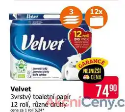 Teta Velvet 3vrstvý toaletní papír 12 rolí, různé druhy nabídka