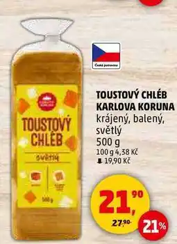 Penny Market TOUSTOVÝ CHLÉB KARLOVA KORUNA krájený, balený, světlý, 500 g nabídka