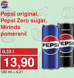 PLUS JIP Pepsi original, Pepsi Zero sugar, Mirinda pomeranč nabídka